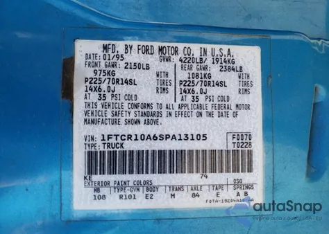 1995 Ford Ranger from USA, damaged, VIN 1FTCR10A6SPA13105